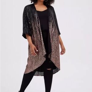 Torrid Hi-Lo Ombre Kimono - Sequin Black & Gold Size 0 (Large/12)